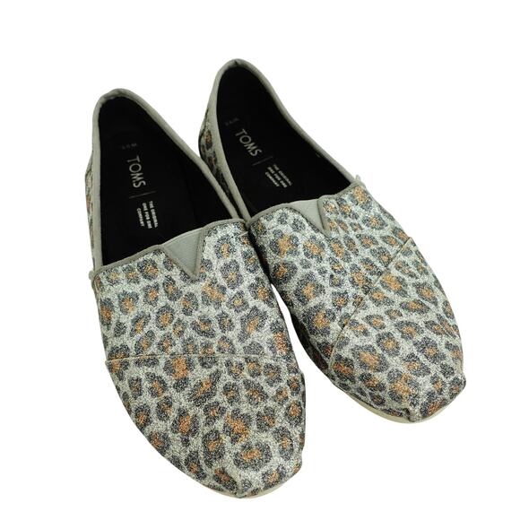 Toms Womens Glitter Cheetah Print Classic Slip-On Shoes Round Toe Gray Size 9.5 - Picture 1 of 7